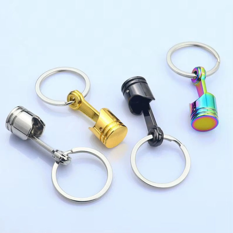 Car Piston Keychain Engine Piston Silver Keyring Piston Connecting Rod Model Keychain Car Decoration Accessories