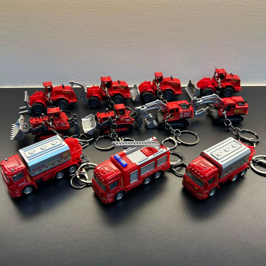 Mini Fire Water Vehicle Excavator Sliding Alloy Car Model Keychain Schoolbag Pendant Car Key Chain Gift