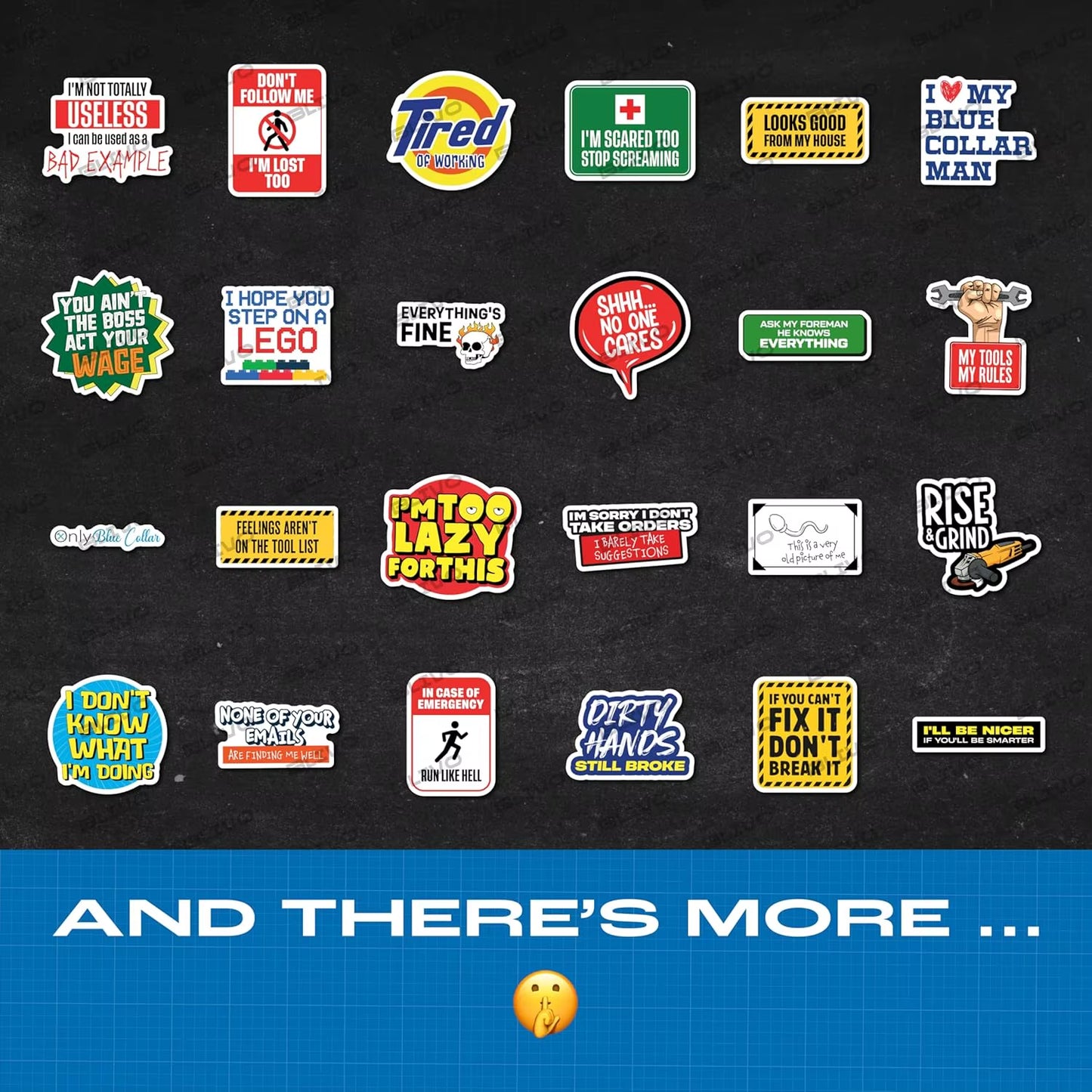 200 PCS Vinyl Hard Hat Stickers for Adults (No Duplicates)-Sarcastic Meme Funny Design Fade Resistant Removable Blue Collar