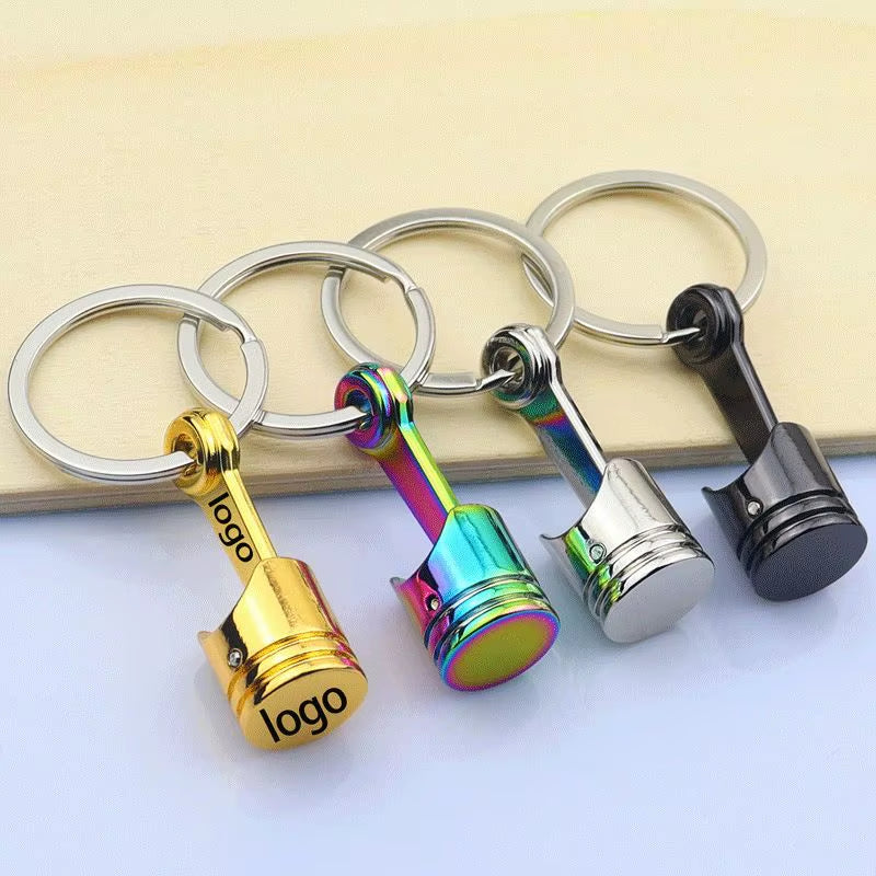 Car Piston Keychain Engine Piston Silver Keyring Piston Connecting Rod Model Keychain Car Decoration Accessories