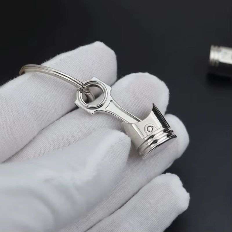 Car Piston Keychain Engine Piston Silver Keyring Piston Connecting Rod Model Keychain Car Decoration Accessories