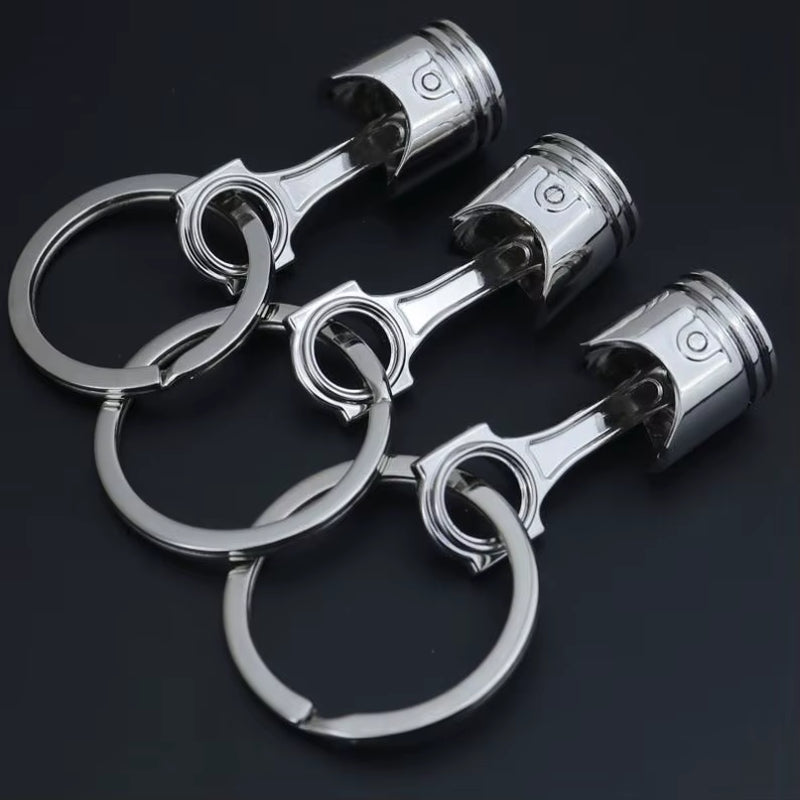 Car Piston Keychain Engine Piston Silver Keyring Piston Connecting Rod Model Keychain Car Decoration Accessories