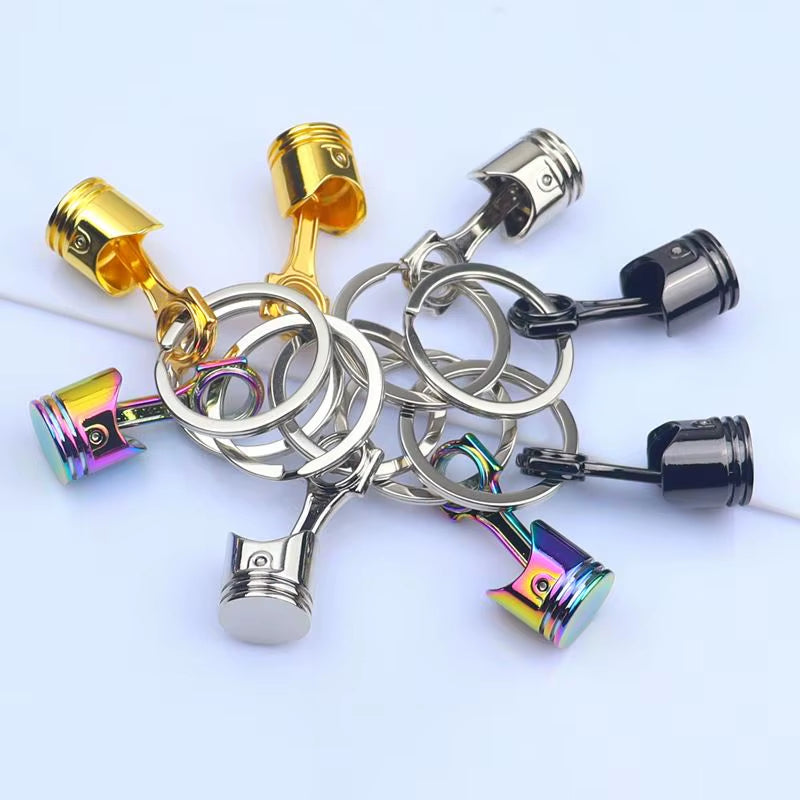 Car Piston Keychain Engine Piston Silver Keyring Piston Connecting Rod Model Keychain Car Decoration Accessories